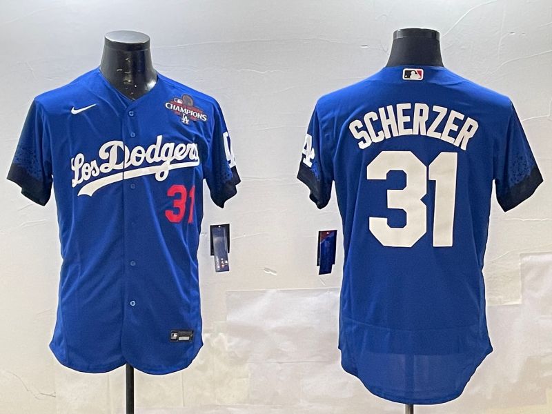 Men Los Angeles Dodgers #31 Scherzer Blue City Edition Elite Nike 2025 MLB Jersey style 3